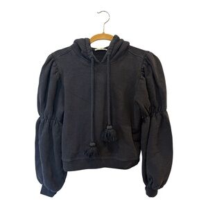 Ulla Johnson Tassel Hoodie Sacha Navy Cotton Size Small Cropped Sweatshirt